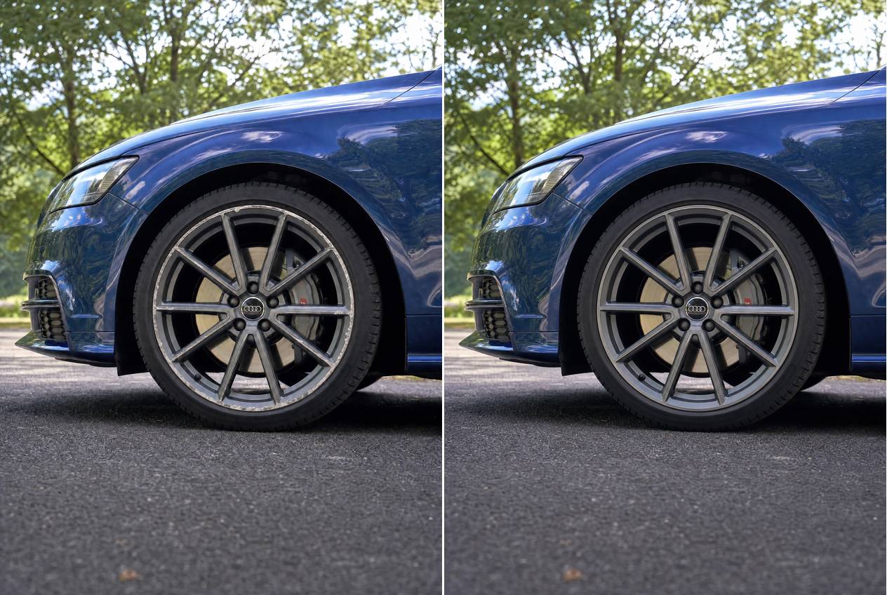 Grey alloy wheel heavy gutter rash before and after