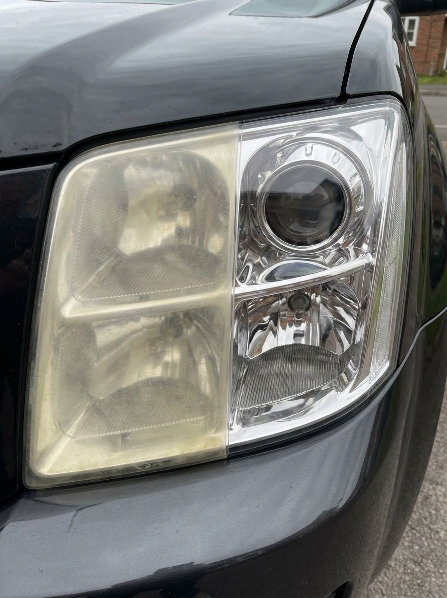 Yellowed headlight restored crystal clear